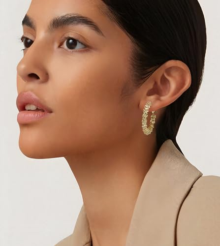 14K Gold Plated Hoop Earrings for Women, Trendy Gold Hoop Earrings Statement Cuff Lightweight Hypoallergenic Jewelry for Her3