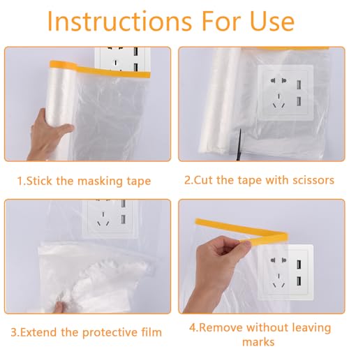 FWEEK 3 Rollen Abdeckfolie Klebeband mit Folie, 400cm(Ungefaltet) x20m Malerfolie mit Klebeband, Selbstklebende Malerfolie Abklebeband mit Folie Goldband für Malerarbeiten und Staubschutz