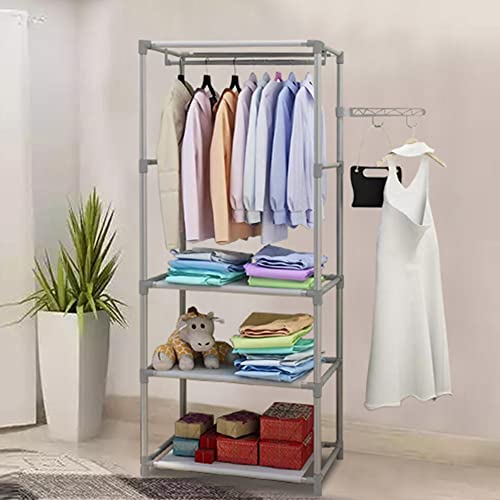 Image of COROID Digital Printed Multipurpose 6 Shelve Wardrobe,Foldable,Collapsible Fabric Wardrobe Organizer for Clothes Drawers Portable Wardrobe Clothing Space Saving Wardrobe (3-Layer, Grey)
