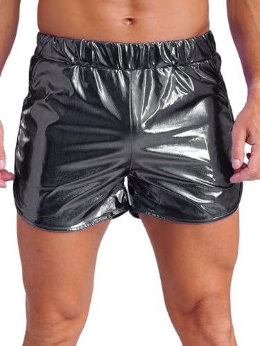 Sxiwei Glänzende Herren Boxershorts Elastische Metallische Booty Shorts Sport Gym Jogger Kurze Hose 80er Jahre Party Outfit Dunkelgrau XL
