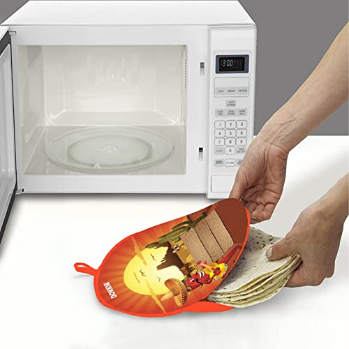 Dokkia Tortilla Warmer Taco 12 Inch Insulated Cloth Pouch - Microwavable Use Fabric Bag To Keep Food Warm (12 Inch, Chilli Pepper Sunburst Guitar Cactus Desert) #TOP2