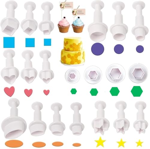 20 Pcs Cookie Cutters,Fondant Cake Cookie Plunger Cutter,Mini Plastic...