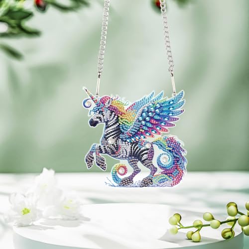 Image of AiYuanzsh Rainbow Zebra Diamond Painting Pendant, DIY Diamond Art Sparkling Acrylic Hanging Decoration, Unique Zebra Design Wall Art Craft Kit for Adults
