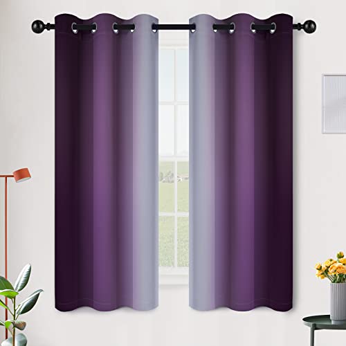 Image of SimpleHome Ombre Purple to Grey White Curtains for Living Room 42Wx63L | Room Darkening Curtains for Bedroom,Gradient Light Blocking Curtain,Thermal Insulated Grommet Window Drapes,2 Panels,63 Inch