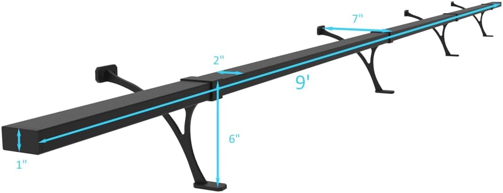 Foot Rail Kit - Railing Hardware Undercounter Mount Hardware Improve Comfort and Stability for Indoor and Outdoor Heavy Duty Steel Square Tube Railings .(Black, 9 Feet)