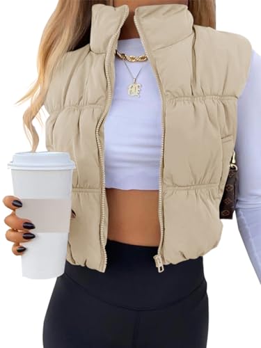 Image of SySea Women's Crop Puffer Vest Winter Zip Up Lightweight Sleeveless Warm Outerwear Padded Coat