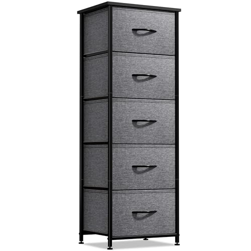 Sorbus Nightstand, 5-Drawer Tall Chest for Bedroom, Wood Top (Black)