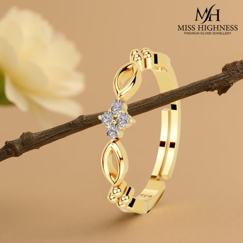 Image of Miss Highness 925 Sterling Pure Silver Ring for Women, Minimal Rings, Adjustable Size, Daily Wear Silver Jewellery, with Certificate of Authenticity, Birthday, Anniversary, Gift for Wife & Girlfriend