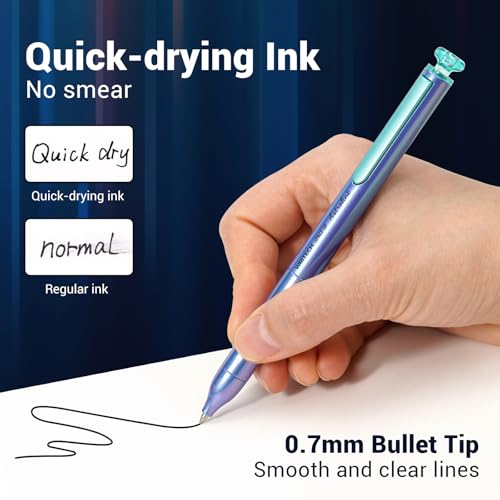 Image of WRITECH Gel Pens Black Ink: Sleek Metal Barrel Pen Fine Point 0.7mm Retractable 3ct No Smear Quick Dry Smooth Writing Silent Clicker Space Up Astroline