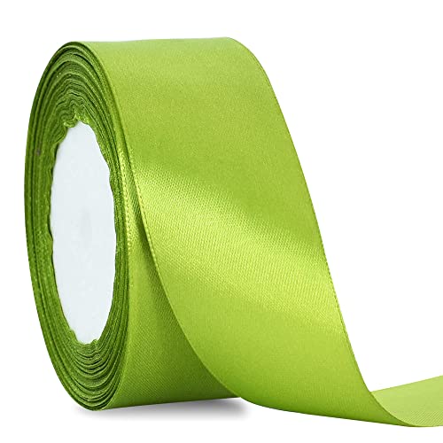 TONIFUL 4cm X 22M Wide Sage Green Satin Ribbon Solid Fabric Ribbons for Wedding Car Decoration Chair Sash Crafts Gift Wrapping Cutting Ceremony Table Bows Floral Sewing Party Decoration