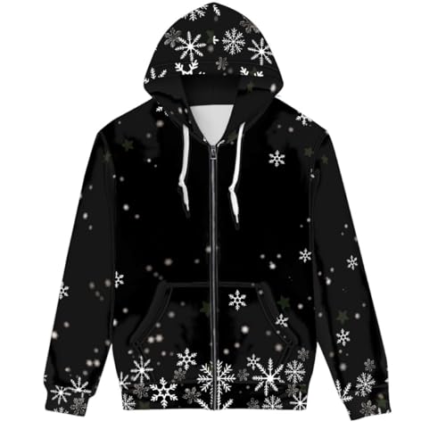 Mens Christmas Zip Up Hoodie Long Sleeve Drawstring Casual Hooded Sweatshirts