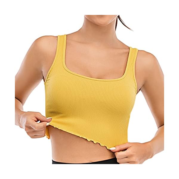 RUNNING GIRL Workout Crop Top for Women, Seamless Thick Strap Yoga Ribbed Tank Tops Longline Sports Bra(BX2756_Yellow_S)