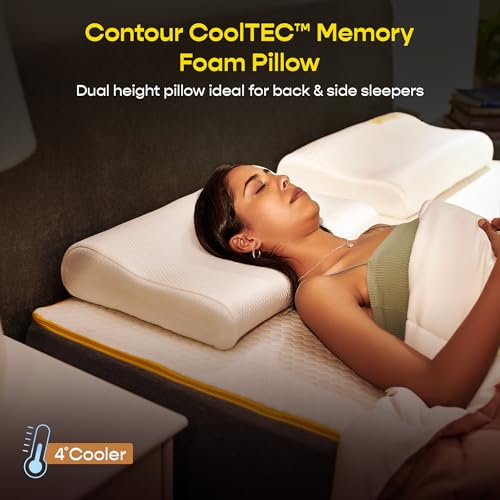 Image of SleepyCat CoolTEC Cervical Memory Foam Pillow | Full Size Contour Design for Neck Support | No Sagging, No Breaking | Upto 4 Cooler | Perforated Real Memory Foam | White, Set of 1 (25 x 16 Inches)