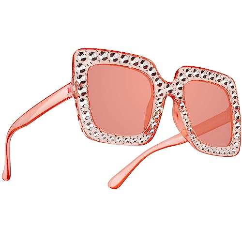 Dealoco Pink Women Men Sunglasses Trendy Retro Party Oversized Sunglasses Disco Accessories Women Halloween Square 60,70'S Sunglasses Womens Sunglasses Thick Frame Sparkling Sunglasses