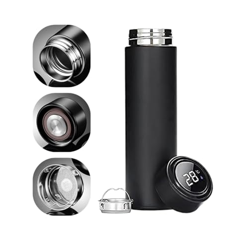 Image of Smart Water Bottle with Temperature Display, Stainless Steel, Hot & Cold, Leakproof (Black 2)