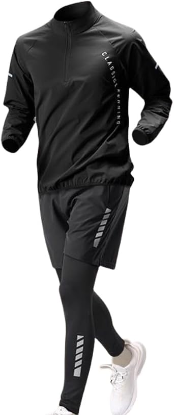 Mens fitness suit, tight pants, shirt, top, long sleeved jacket, sports mens 3-piece set