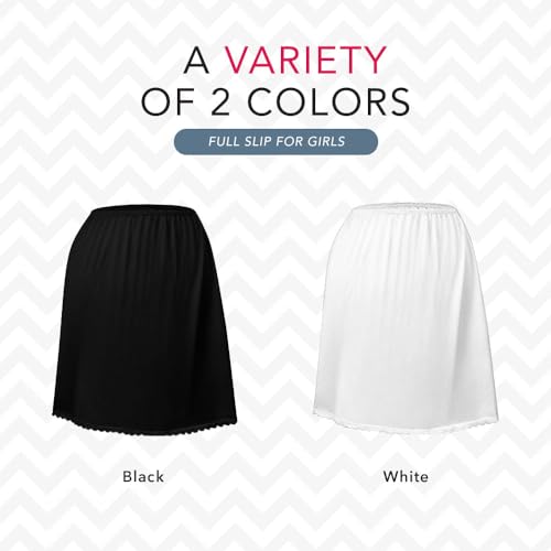 Girl's Half Slip Underdress, Non-cling, Silky Nylon Material, White or Black, Comfortable Covered Waistband and Lace Hemline3