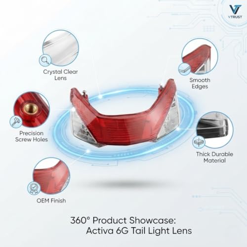 Image of Tail Light Lens Compatible for Honda Activa 6G | Rear Brake Tail Light Cover Lens | Replacement Tail Lamp Glass with Screws | High Clarity, Durable Red Lens