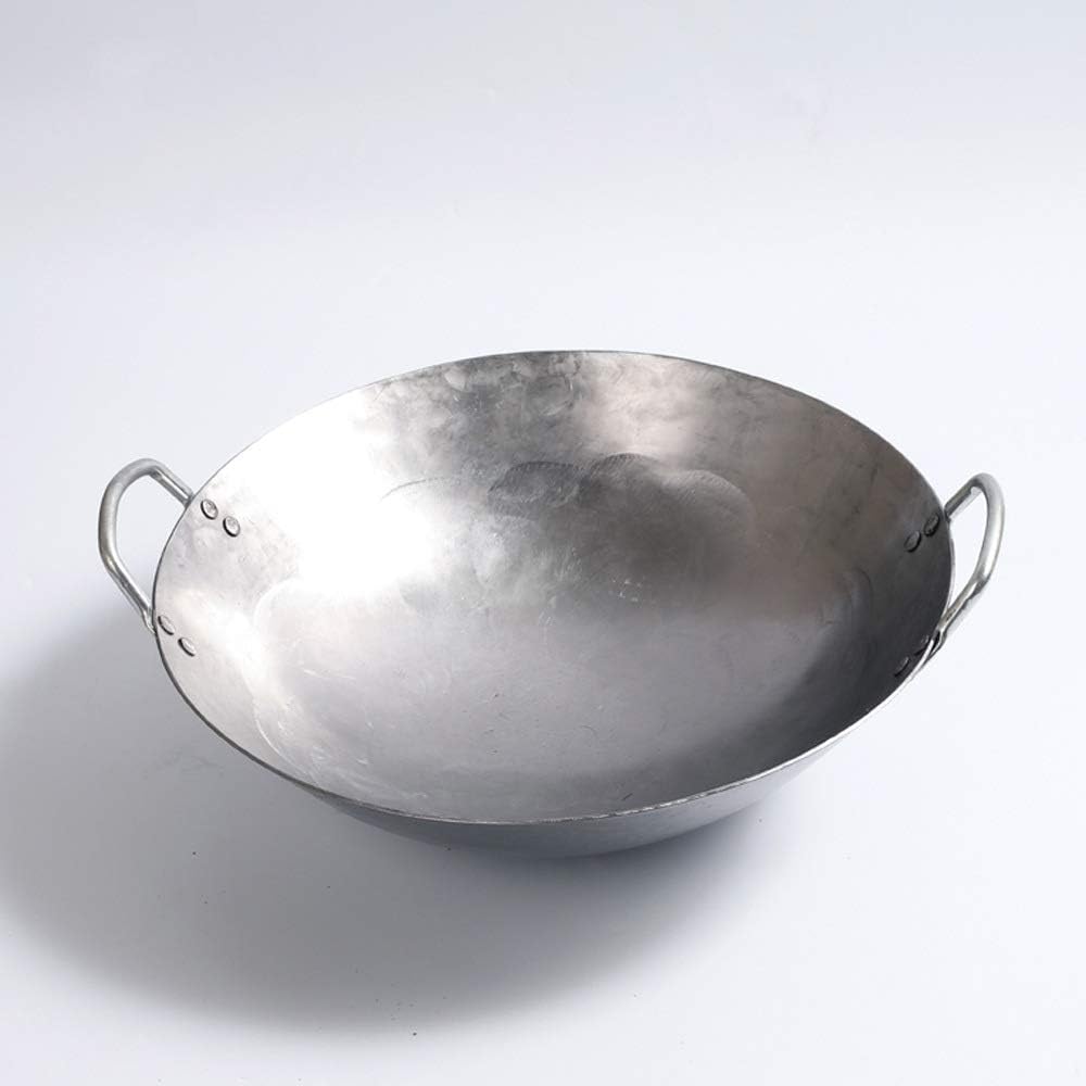 ASerZenith Non-Coating Woks Gas Cooker Traditional Handmade Pot Huge Manual Forging Wok With Binaural-Diameter: 34Cm