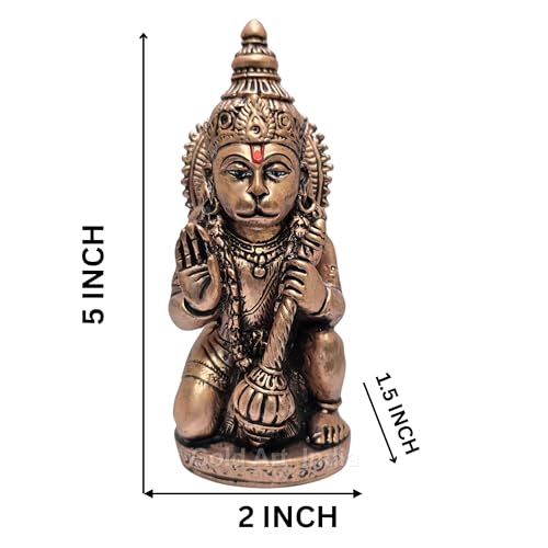 Image of Gold Art India Hanuman ji murti Home Decor Article | Sitting Bajrangbali Idol for Gifting | Maruti Statue with Gada for Puja & Office Desk | Hanuman for House Warming (5 x 2)