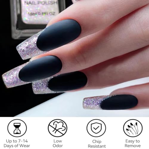 Sparkling White Nail Polish - 15ml Holographic Pink Glitter Nail Polish - Reflective Sparkle Shiny Pastel Nail Varnish Quick Dry - Long-Lasting Shimmer and Iridescent Effect and No Need Baking - Image 7