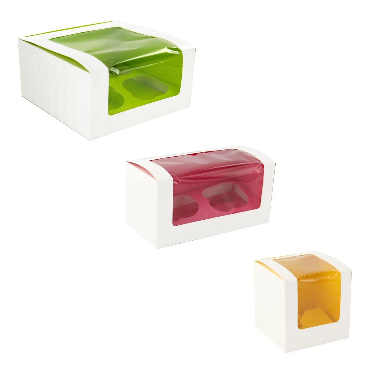 packnwood Cupcake Box con ventana, con capacidad para 4 cupcakes, 6,7 x 6,7 x 3,3, verde (caso de 100)