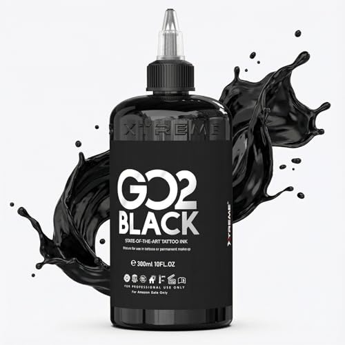 Xtreme GO2 Black Tattoo Ink for Bold Fillings, Long Lasting Vivid Color, Highly Concentrated, Smooth Application, Vegan Tattoo Ink (10 oz)