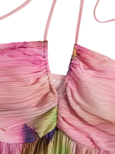 Image of SOLY HUX Women's Tie Dye Cami Dress Halter Backless Sleeveless A Line Short Summer Dresses Sundress