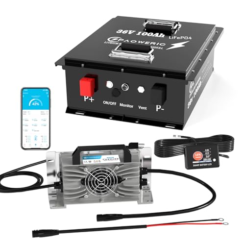 36V 100Ah LiFePO4 Lithium Battery, Built-in Smart 200A BMS, with LCD Monitor and APP, Perfect for Golf Cart, Off Grid