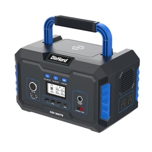 DieHard Portable Power Station 500-Watt (1000-Watt Peak) 519.48Wh - Quiet Solar Generator, Lightweight Solution for Home Backup, Weather Emergencies, Outdoor Recreation, Jobsite and more