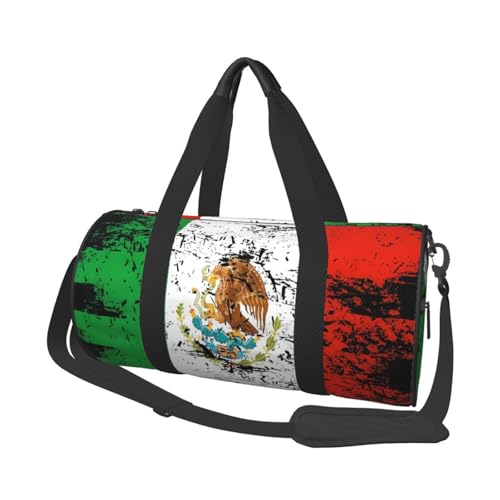 Mexico Mexican Eagle Flag Round Travel Duffel Bag Large Capacity Gym Sports Bags for Hiking Vacation Trips
