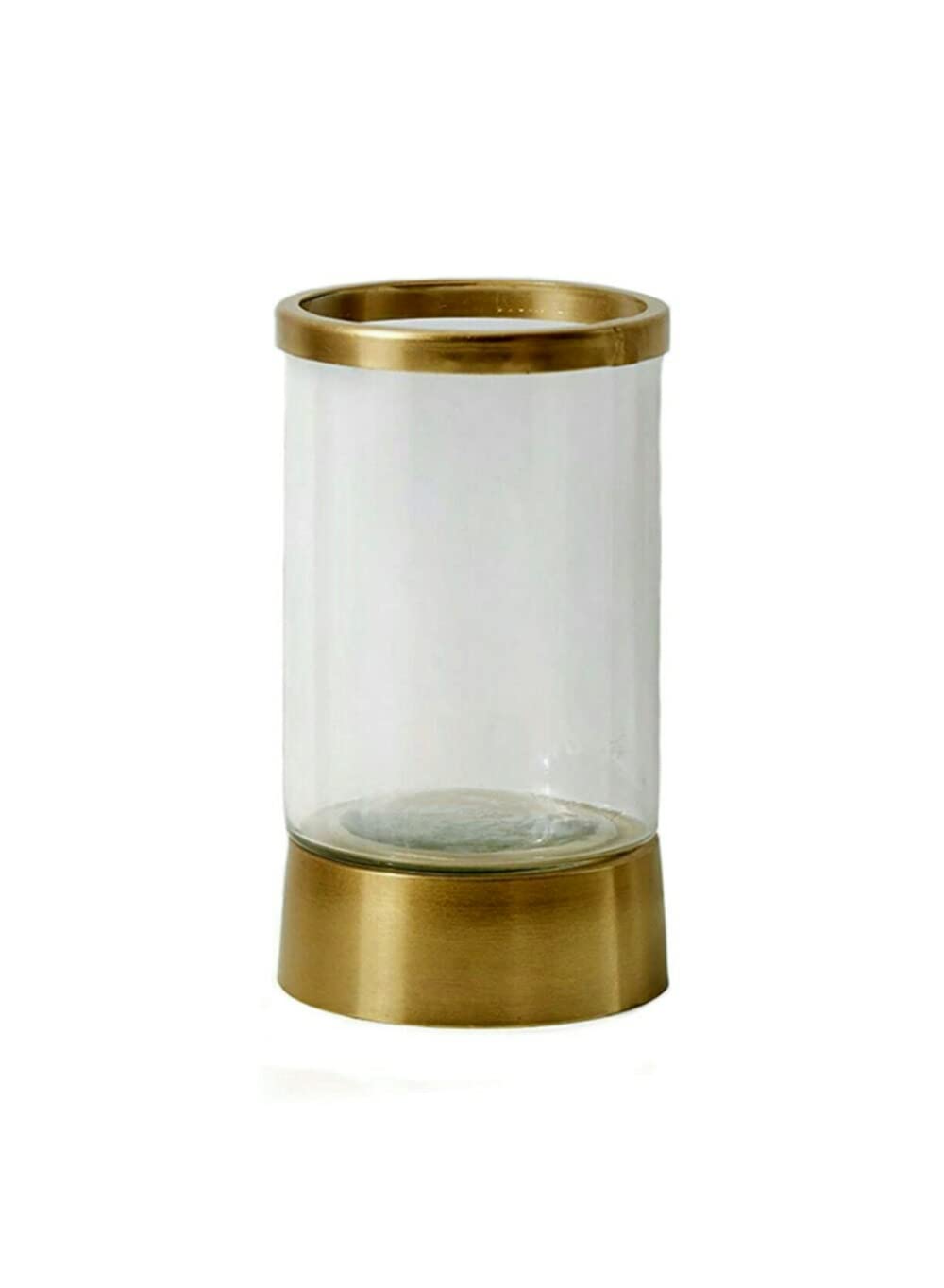Serene Spaces Living Gold Rimmed Glass Cylindrical Hurricane, Fancy Table Decor, Small Measures 7.5