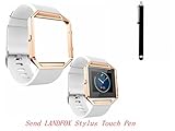 For Fitbit Blaze, Lucoo® Soft Silicone Watch Band Replacement Wrist Strap with Rose Gold Metal Frame Case for Fitbit Blaze Smart Watch (White)