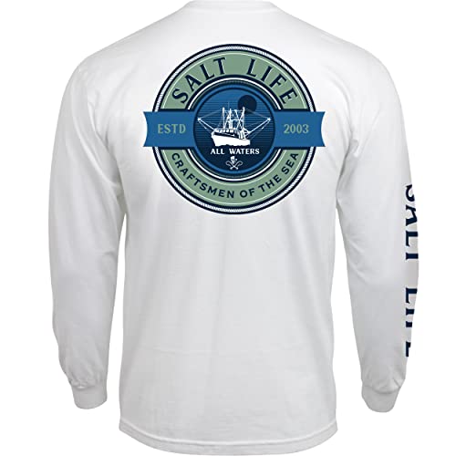 Salt Life All Waters Long Sleeve Classic Fit Shirt, White, Large