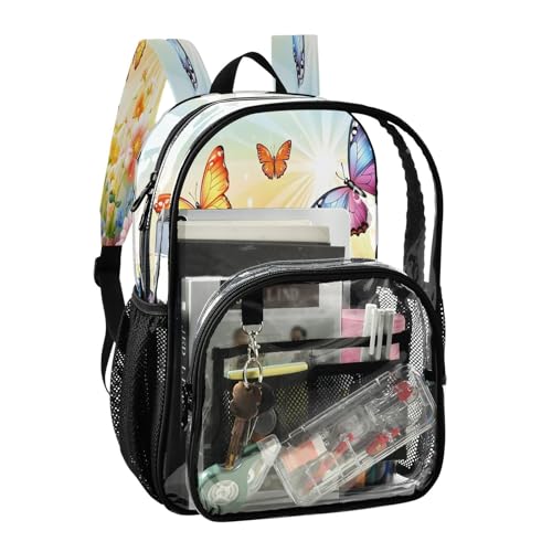 Clear Backpack for School Butterflies Flowers Sunshine Transparent Bookbag for Girls See Through PVC Boy Backpacks2