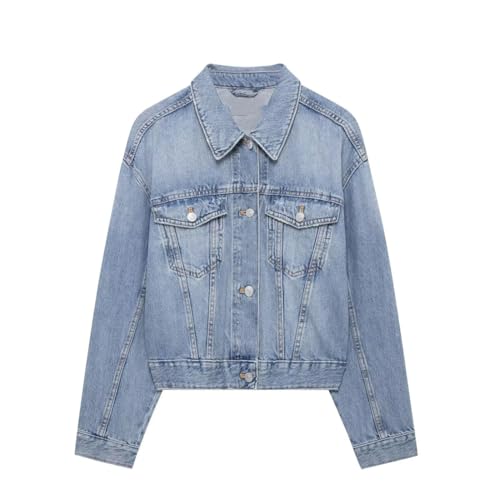 Veste courte en jean femme ensemble 2 pièces pantalon jambe large décontracté à revers