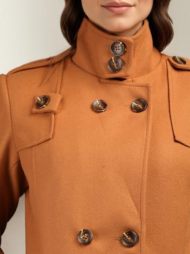 Image of CHKOKKO Women Classic Long Winter Coat Double Breasted | Knee Length Design with a Sophisticated Spread Collar and Convenient Front Pockets for All Occasions
