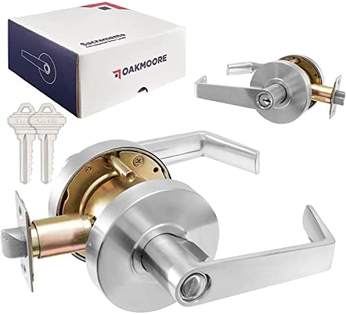 OAKMOORE Heavy Duty Commercial Door Lever Grade (Entry) – Commercial Door Handle for Schools Offices Industrial Standard – Grade 2 UL CUL & ADA – Nickel Chrome Finish – ANSI A156.2