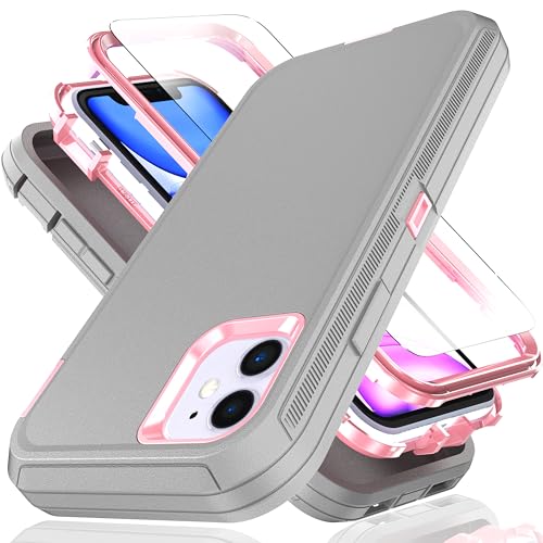 Coque iPhone 11 antichoc YmhxcY en TPU gris et rose avec protection écran
