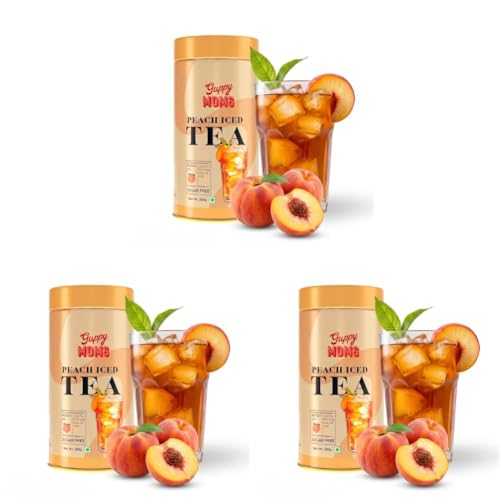 Image of Guppy Moms Sugar-Free Peach Iced Tea Mix, Low-Calorie Fruit Drink Powder, Natural Energy Beverage, Premium Mixer, 200g, Makes 20 Servings (Pack of 3)