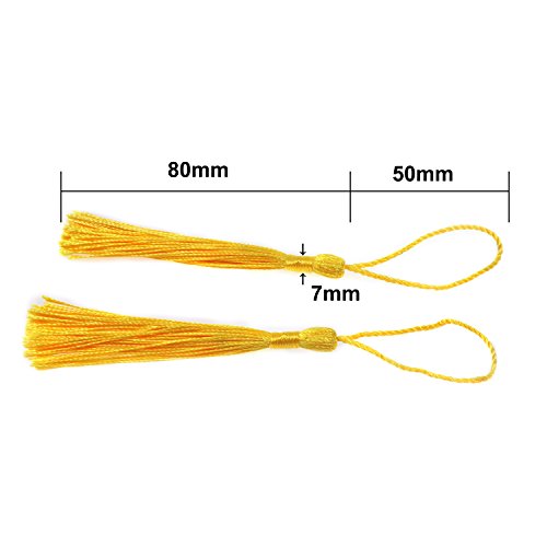 Image of VAPKER 100 Pieces Yellow Tassels 13cm /5-Inch Silky Handmade Soft Tassels Floss Bookmark Tassels with 2-Inch Cord Loop for Jewelry Making, DIY Projects, Bookmarks