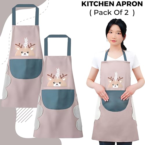Image of Kraptick Kitchen Apron - Comfortable Cooking Waterproof Apron for Men and Women With Pocket and Side Coral Velvet for Wiping