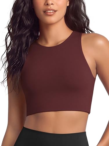 Image of ODODOS Racerback Tank Bra for Women High Neck Non Padded Medium Support Sports Bra Workout Yoga Crop Tops