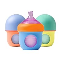 Boon Nursh Silicone Pouch Baby Bottles, 4 Oz Capacity, Color Block (Pack of 3)