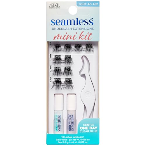 Ardell Seamless Underlash Extensions Mini Eyelash Kit, Light As Air Lash Extension Kit, includes Duo Glue & Seal & Applicator Tool, Customisable Eyelashes, 10 Cluster Lashes