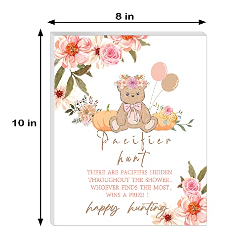 Image of 51 Pcs Baby Shower Games Include Baby Pacifier Hunt Foam Board Sign and 50 Acrylic Baby Pacifiers Mini Plastic Pacifiers,Boho Pumpkin Bear Theme - Fun, Unique and Easy to Play Activity