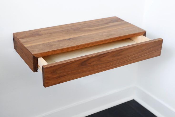 Image of Floating Wall Shelf, Modern Wooden Bedside Storage, Walnut Finish
