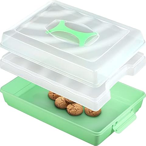 KADAX Kuchenbox mit Deckel, 43 x 30 x 12,5 cm, Kuchenbehälter aus Kunststoff, Transport-Box mit Griff Cover