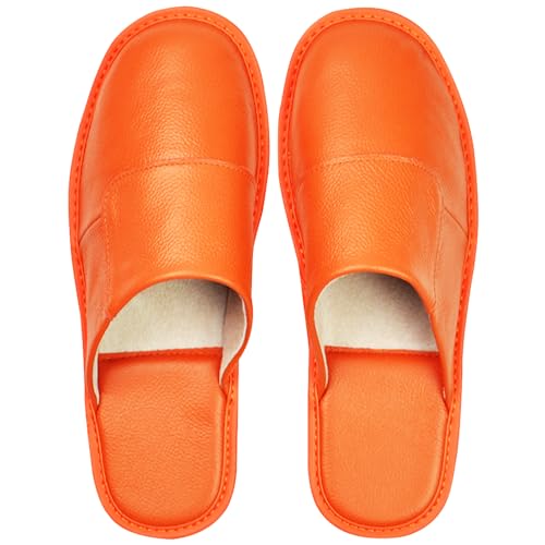 Image of Hwayslon Leather Slippers Men's Women's Leather Room Shoes Natural Cowhide Luxury Solid Color Unisex