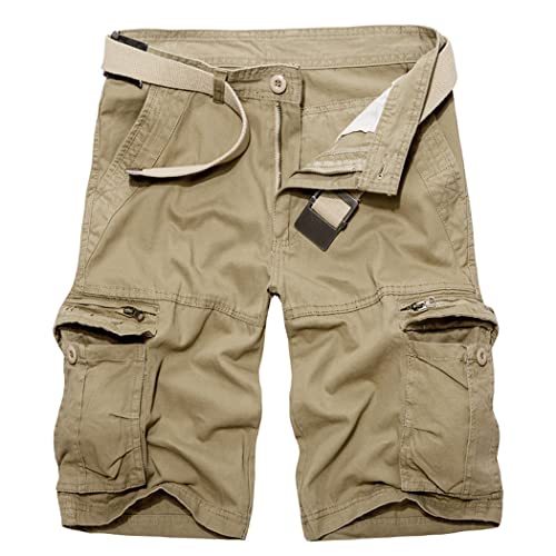 Short cargo militaire en coton homme kaki d'été multipoches